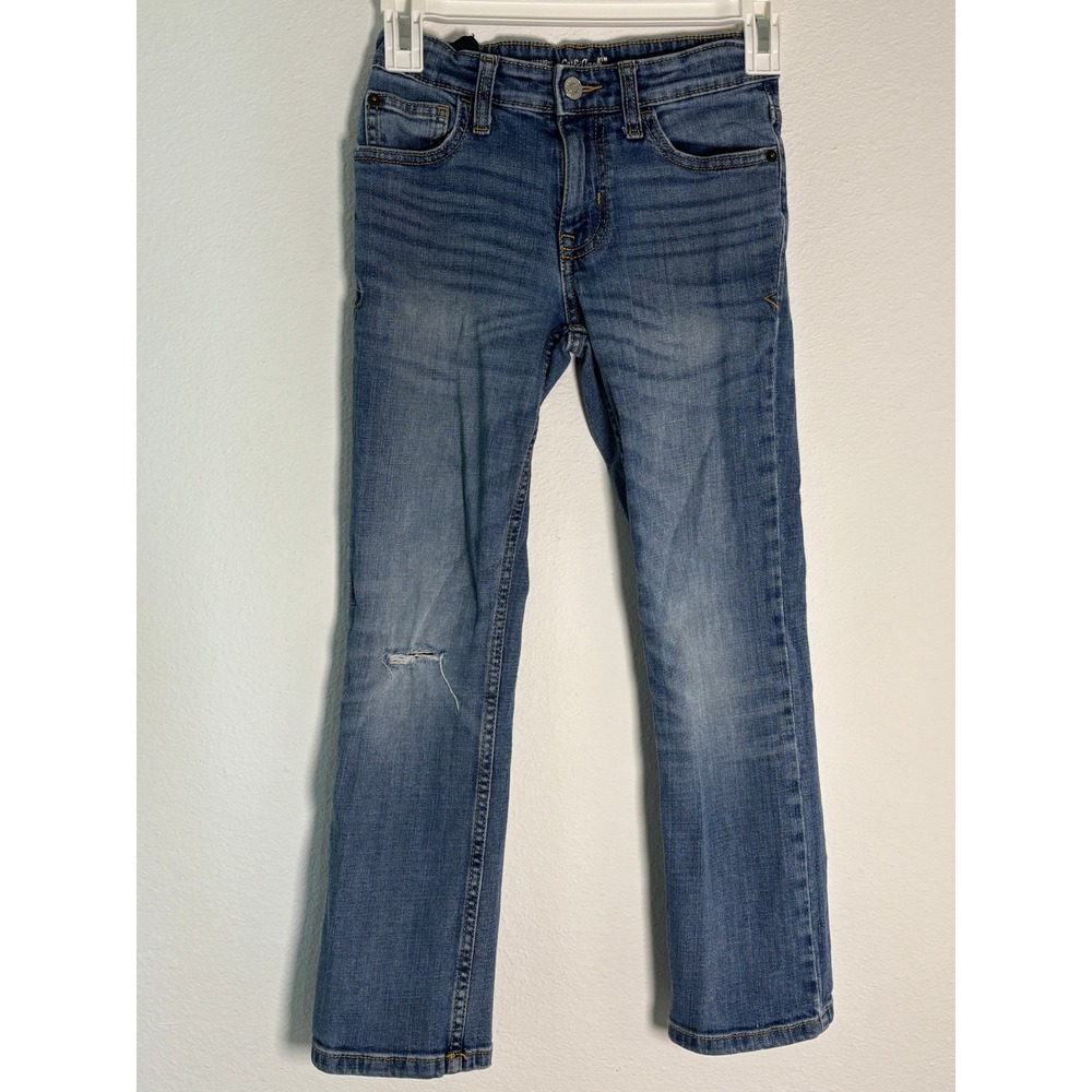 Cat & Jack Boys Straight Fit Jeans Medium Wash Blue Denim Size 8 Distressed Knee